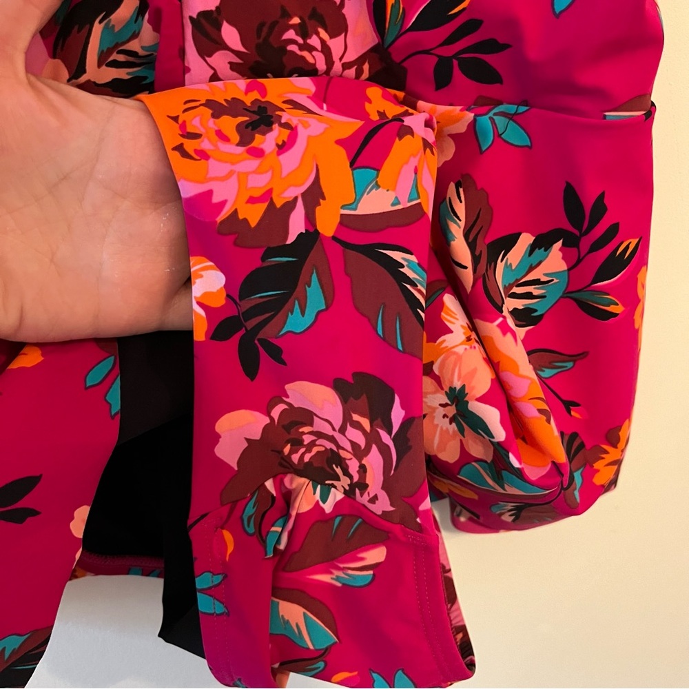 Skinny Dippers Hot House Too Too Plunge Skirt One Piece Swimsuit Pink Floral XL - Picture 8 of 13